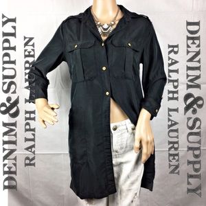 Denim & Supply Black Button Down Shirt Tunic Sz S